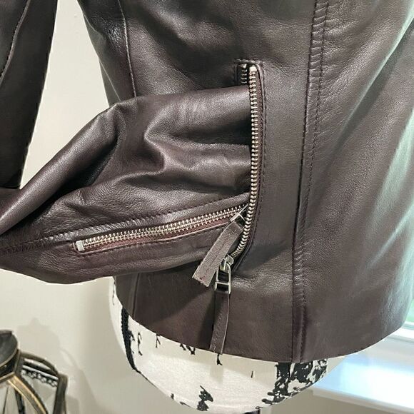 BOD & CHRISTENSEN Leather Mixed Media Moto Brown Jacket M - Picture 3 of 10